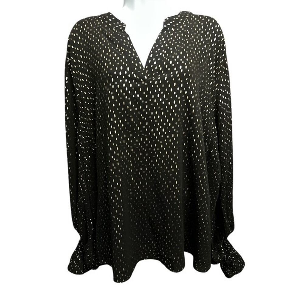 Vince Camuto 3X Top Black Shiny Gold Dots Twinkle Glow Lined Ruche Sleeve Cuffs